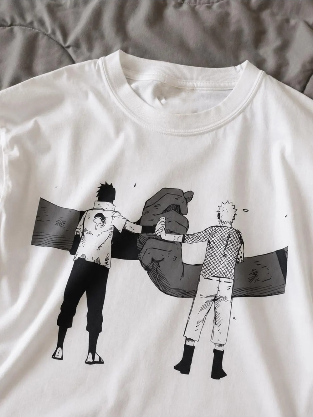 Anime Graphic White Tee with Black Illustration